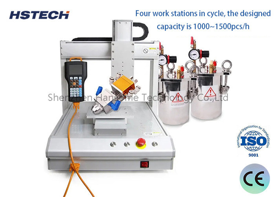Un bon prix. Machine de distribution de colle à ampoules à LED avec quatre stations rondes, programmeur de démonstration de texte et vitesse du moteur de 300 tours par minute en ligne