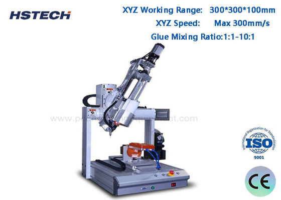 Un bon prix. Machine de distribution de colle AB à 4 axes avec une précision de répétition de ±0,02 mm, une plage de travail de 300*300*100 mm et un rapport de mélange de colle de 1:1 à 10:1 en ligne
